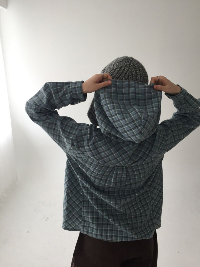 Cotton checked hooded shirt