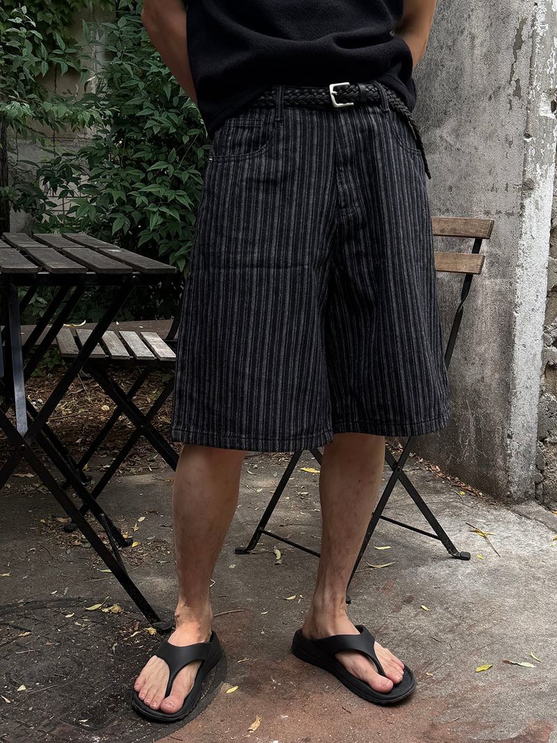 Stripe bermuda denim pants