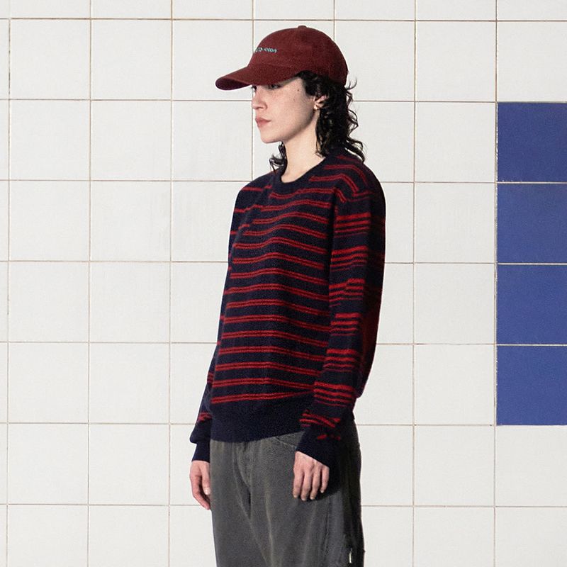 ARGYLE ELBOW STRIPE KNIT / NAVY