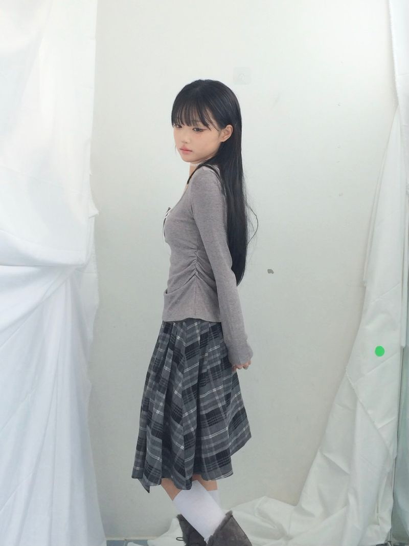 Charcoal Blend Checkered Layered Skirt