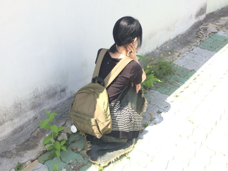 vintage two-tone backpack