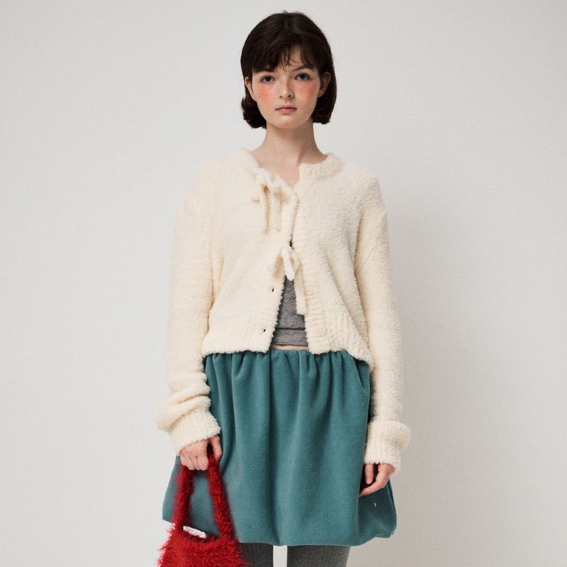 FLUFFY KNIT CARDIGAN, CREAM