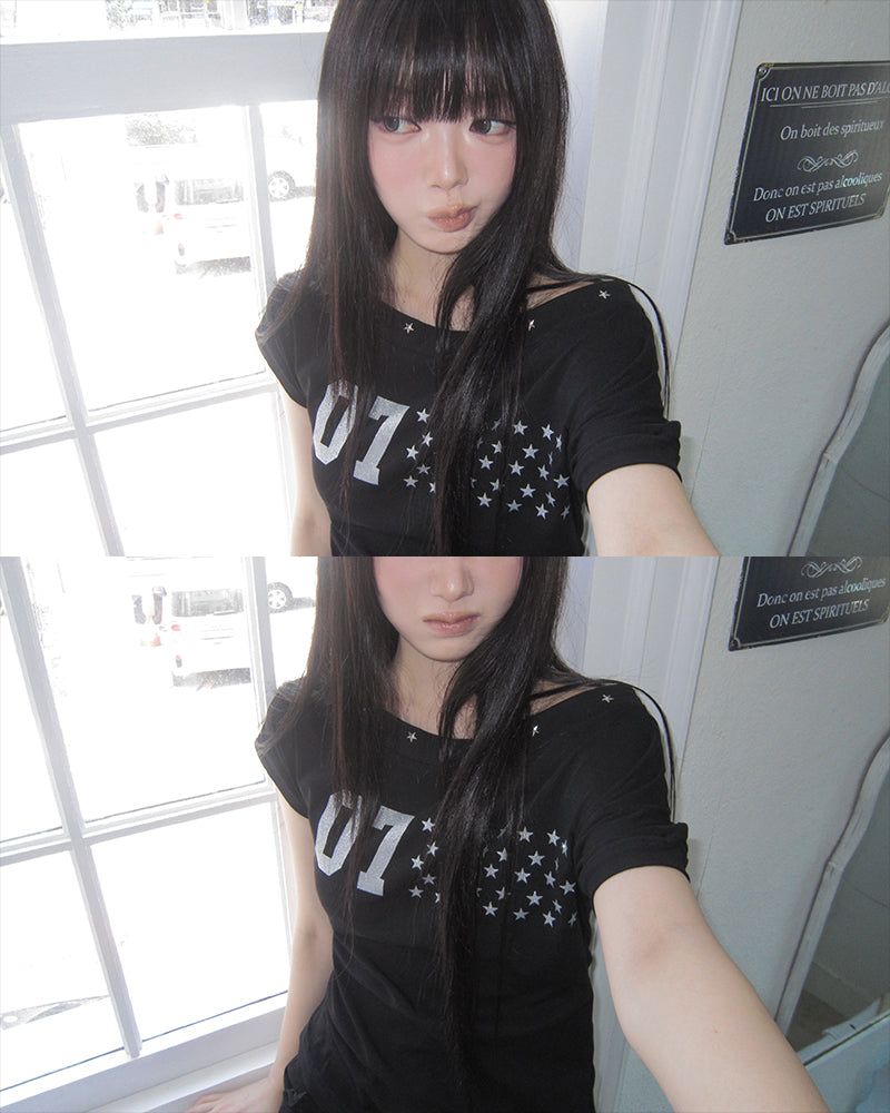 ヤエル スタッズ ワンショルダー Tシャツ