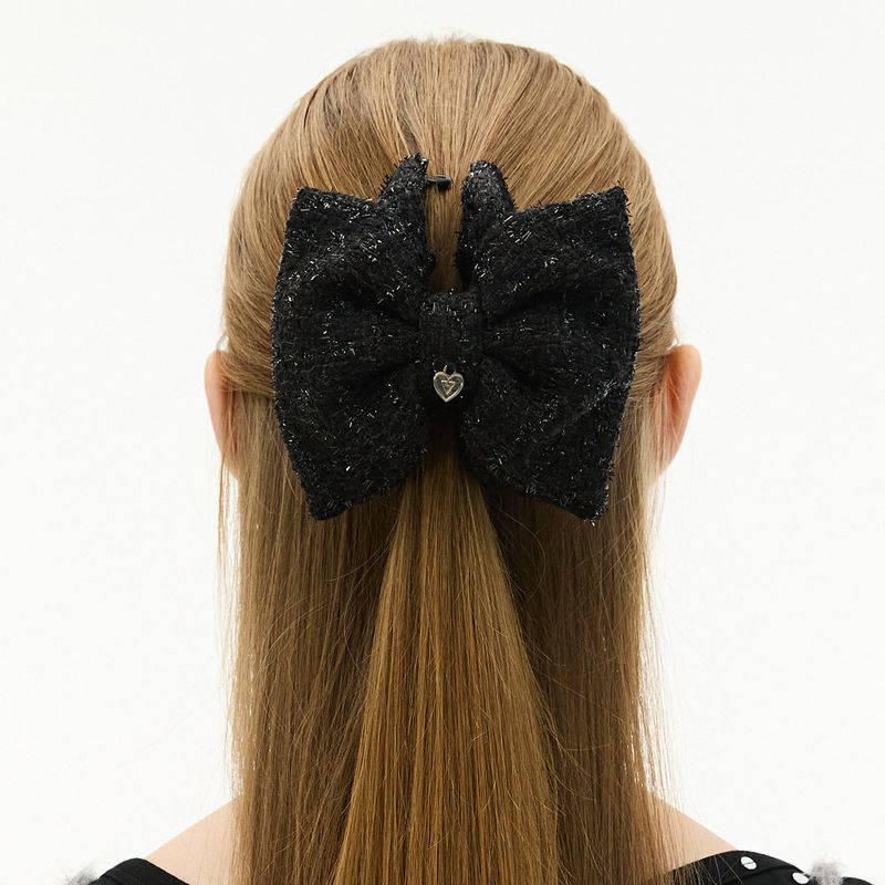 VVV（ブイブイブイ）の「ビッグリボングリッターツイードヘアトングピン_ブラック（ヘアアクセサリー）」