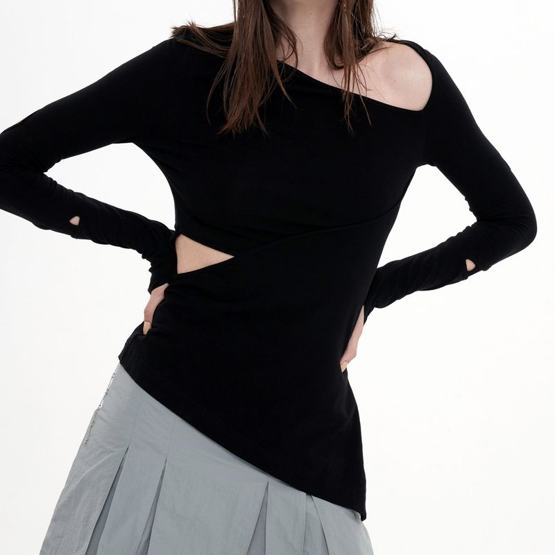 CUTOUT ZIPPER TOP(BLACK)