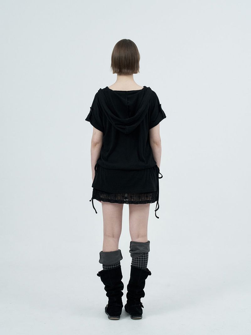 eyelet lace hood op / black