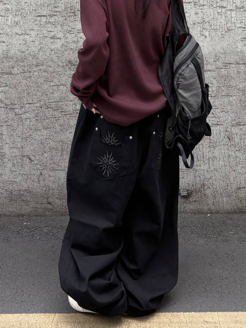 spica raw-edge embroidery pants