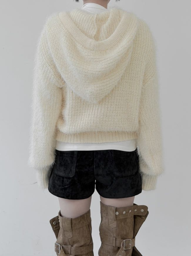 Baron Knit Button Fur Hooded Cardigan