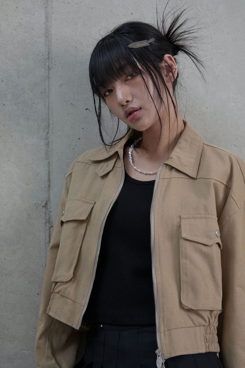 (W) Short cotton Harrington jacket