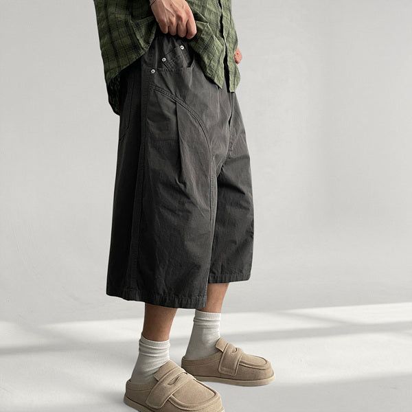 Eck Curve Slit Tuck Bermuda Pants (4 colors)