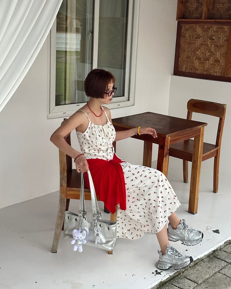 Cherry Flower Maxi Bustier Long Dress