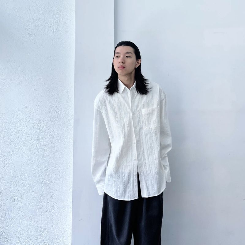 Textured Stripe Drop-Shoulder Shirt