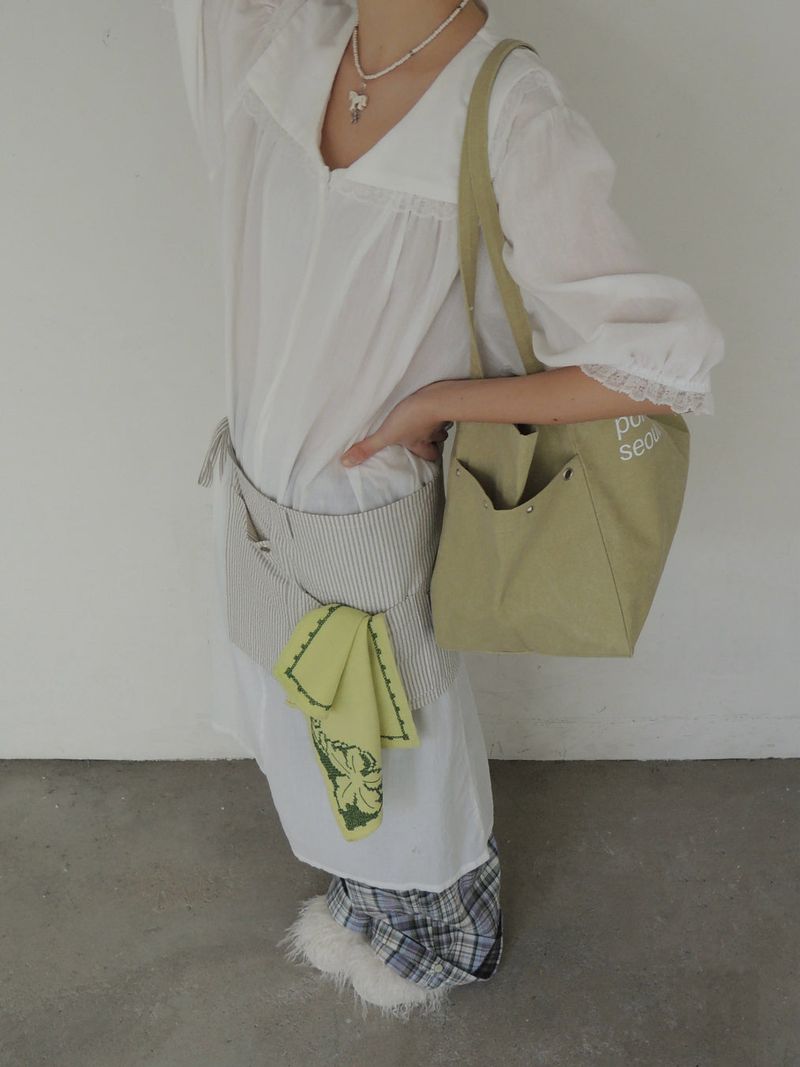Portrait Reversible Big Shopper Bag (Green&Check)