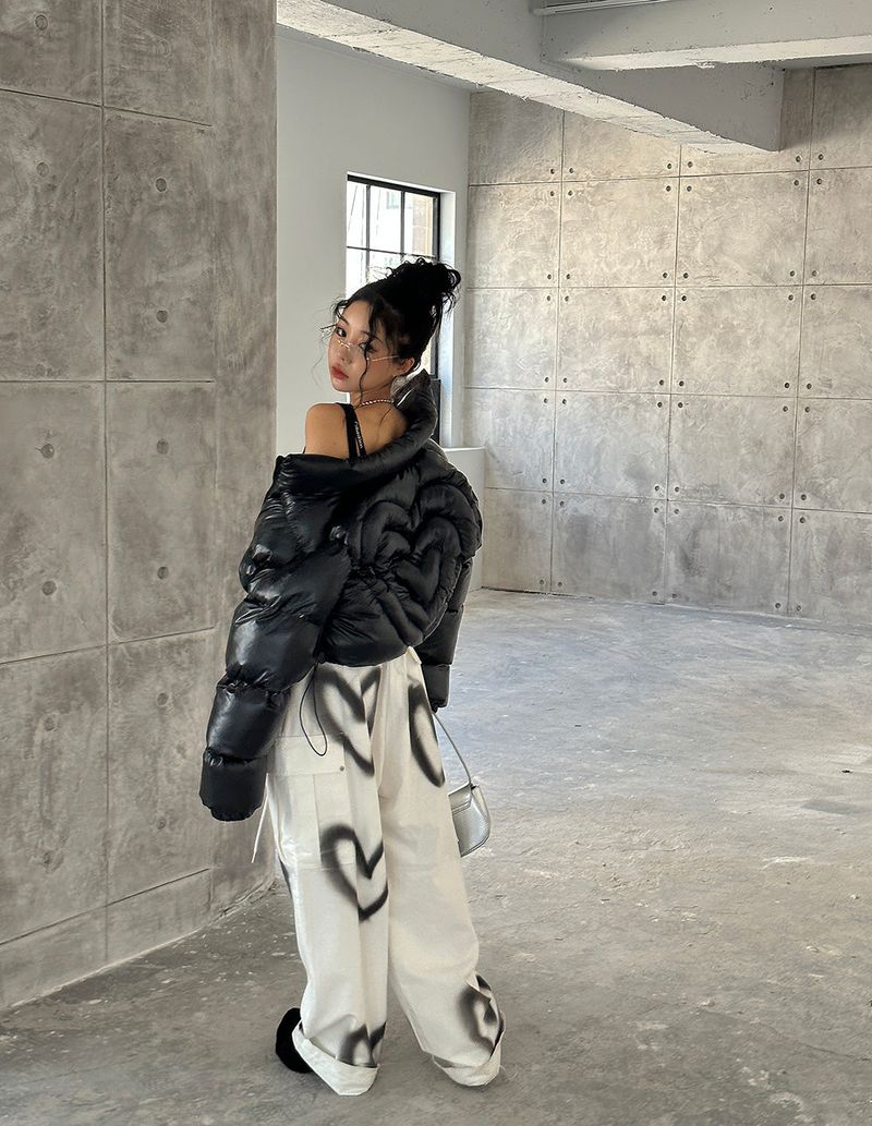 Heart hologram wellon short padded coat