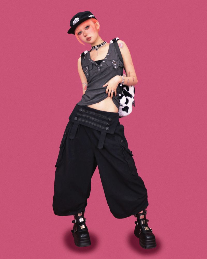 napoleon button layered cargo pants