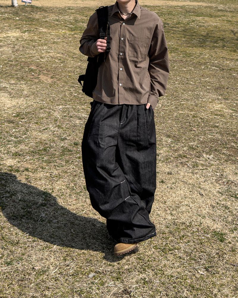 Hanel Check Flap Balloon Denim Pants