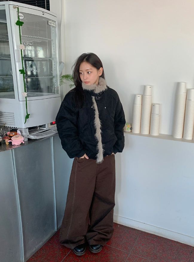 Camme Quilting High Neck Fur Mustang Jacket