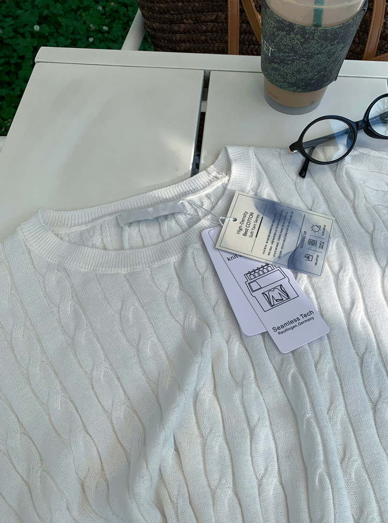 Slow Cable Round Short Sleeve Knit / 10 colors