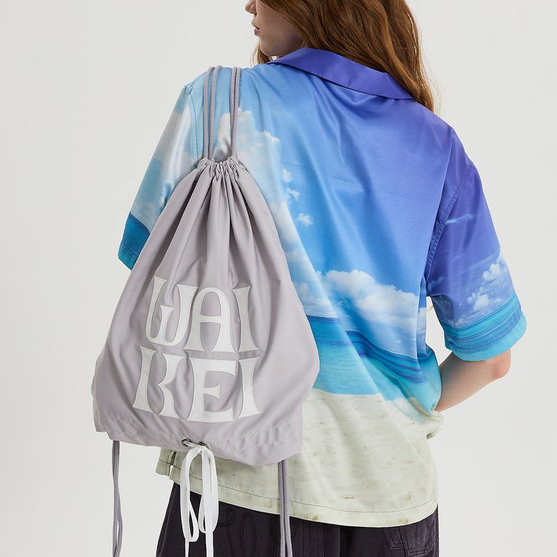 Logo applique ribbon string bag