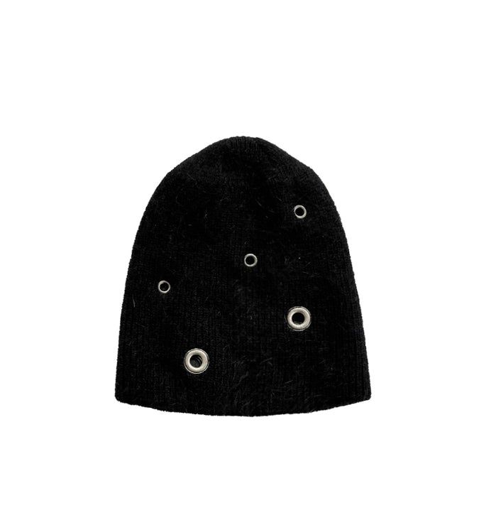 Eyelet Angora Fur Short Beanie