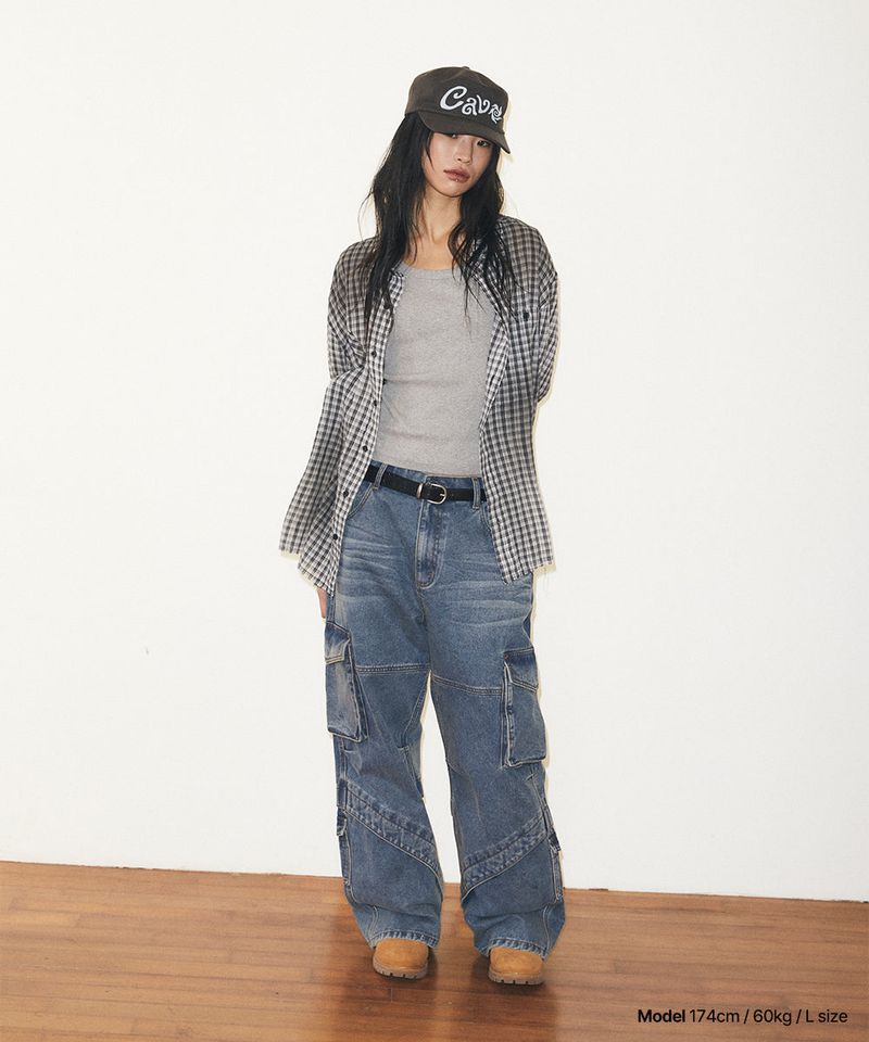 SPRAY DYEING CHECK CROP SHIRT
