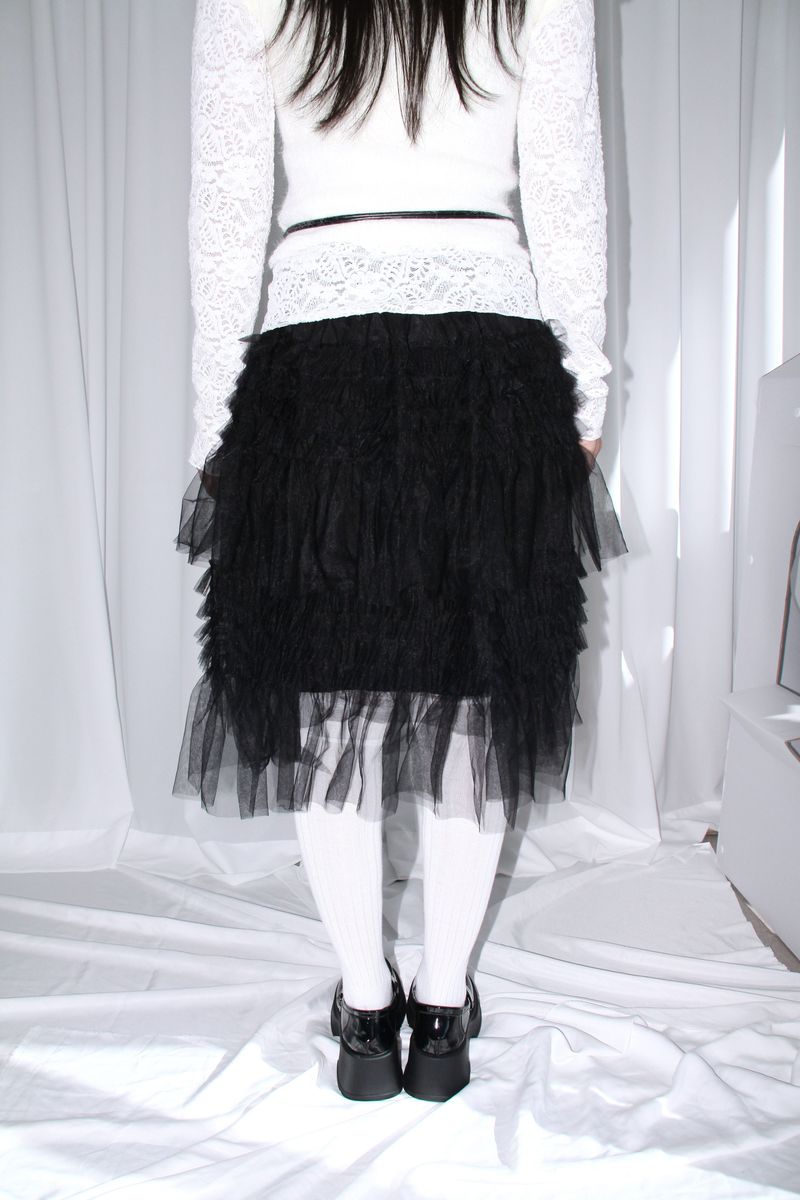 frill lace layered midi skirt