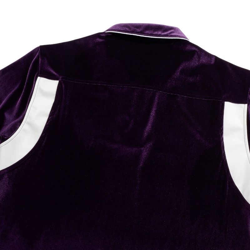 [UNISEX] Leather-Trimmed Velour Zip Polo (Purple)