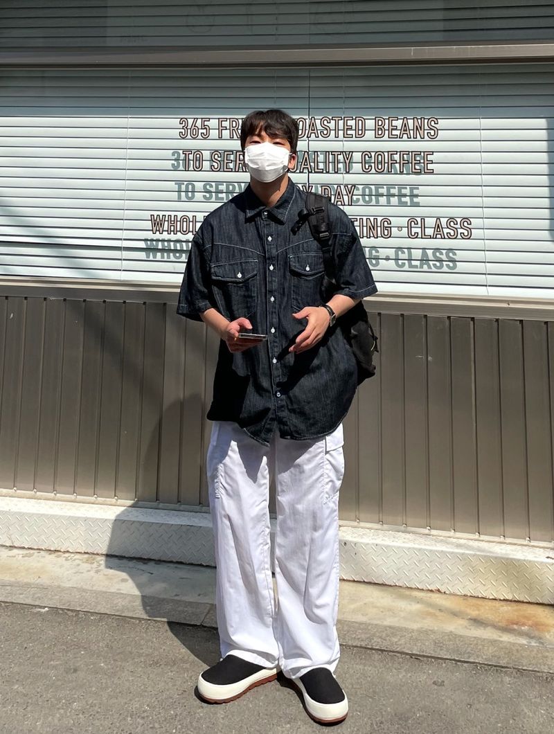 LINEN WESTERN DENIM HALF SHITRS(2COLOR)