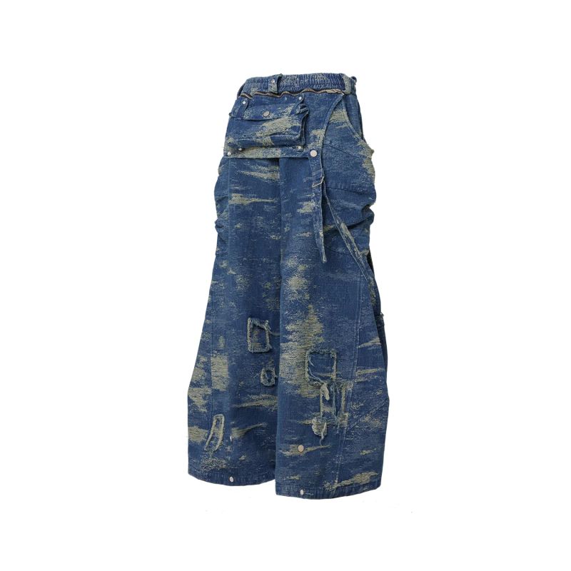 RELABEL (DIGGER) detachable multi-morph change patchwork silhouette four-zipper strap jeans