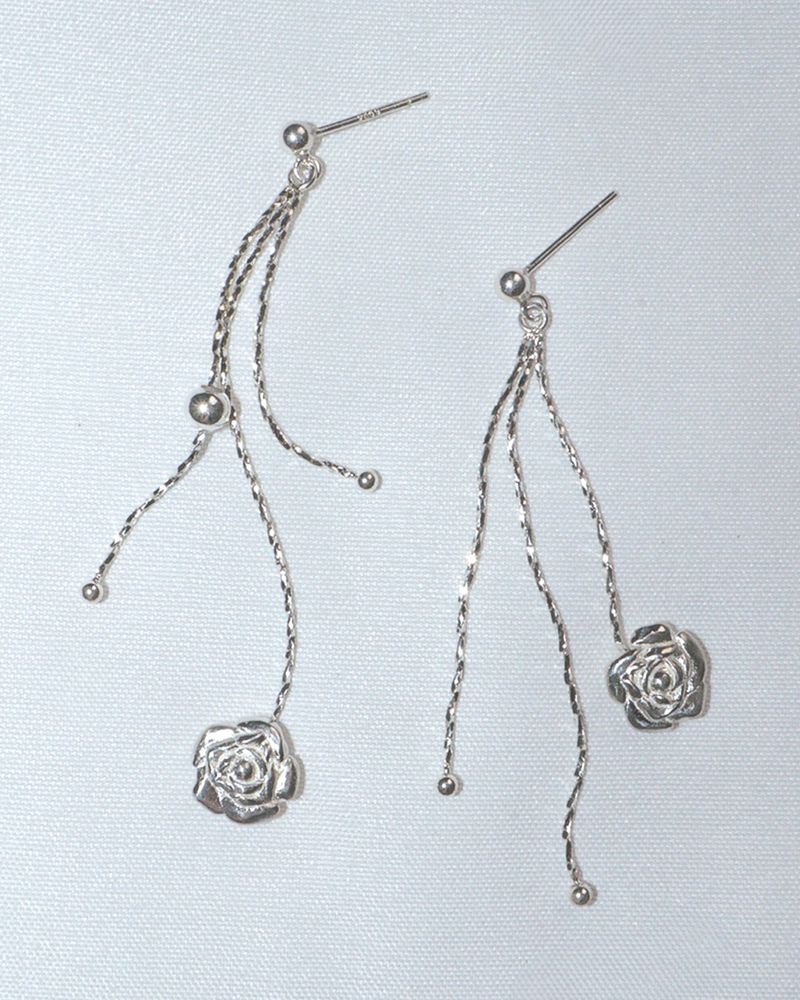 [MADE] lovely rose. rose drop chain earring (2pcs)