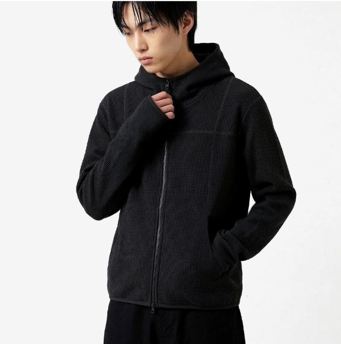 UNDEROFF(アンダーオフ)の「Waffle Crop Fingerhole Zip-up Hoodie Black(Tops)」