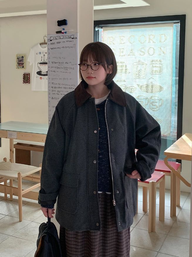 Endet Corduroy Collar Quilted Half Coat