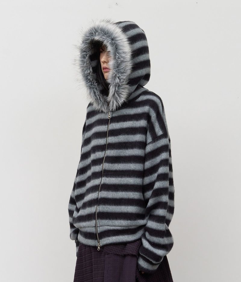 HIFIFNK(ハイファイファンク)の「Fury Fur Striped Zip Hoodie(Tops)」