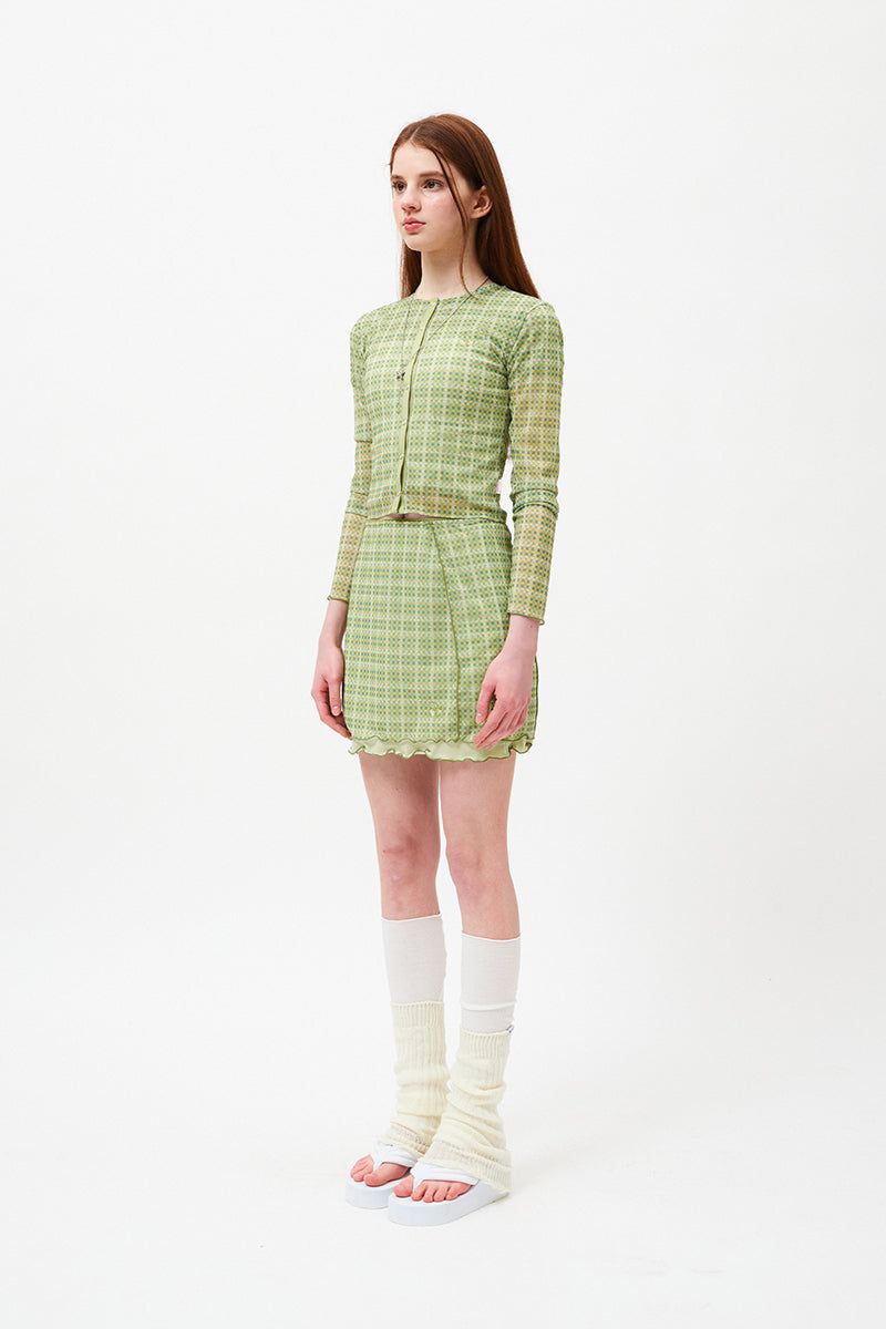 SMALL CHERRY SEE THROUGH PATTERN CARDIGAN [LIME]