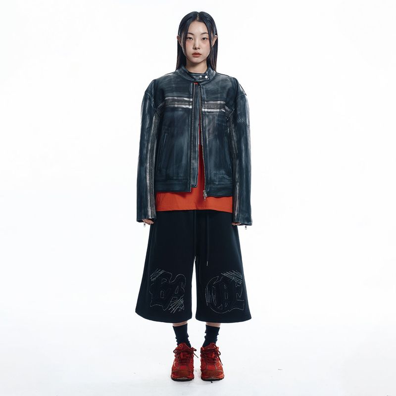 ENOE Patch Sweat Bermuda Pants - BLACK