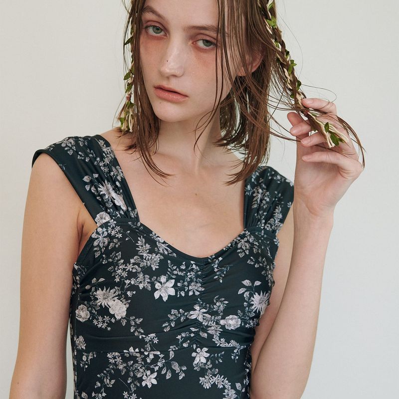 FLOWER SWIMSUIT, BLACK