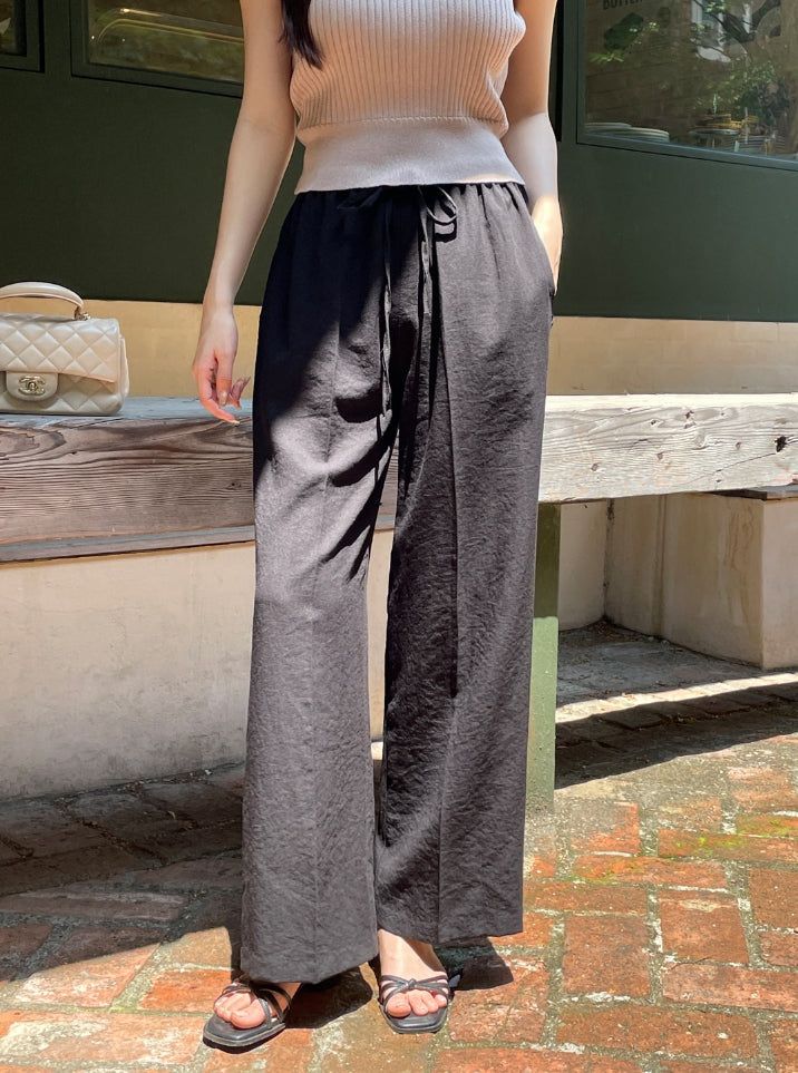Mezelre Linen Banding Wide Slacks