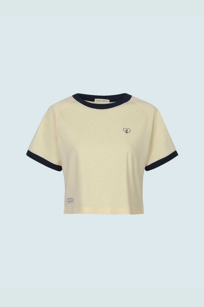CONTRAST REGLAN CROP T-SHIRT (YELLOW)
