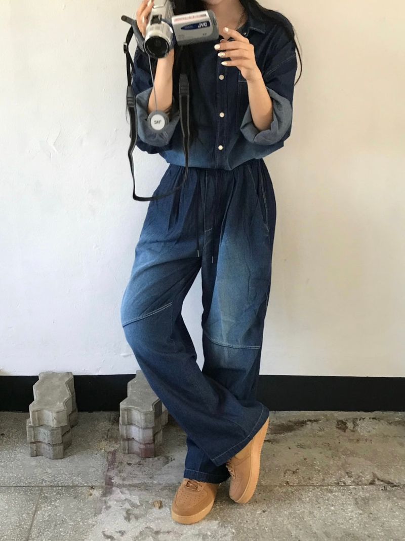 Deep ocean denim set up shirt