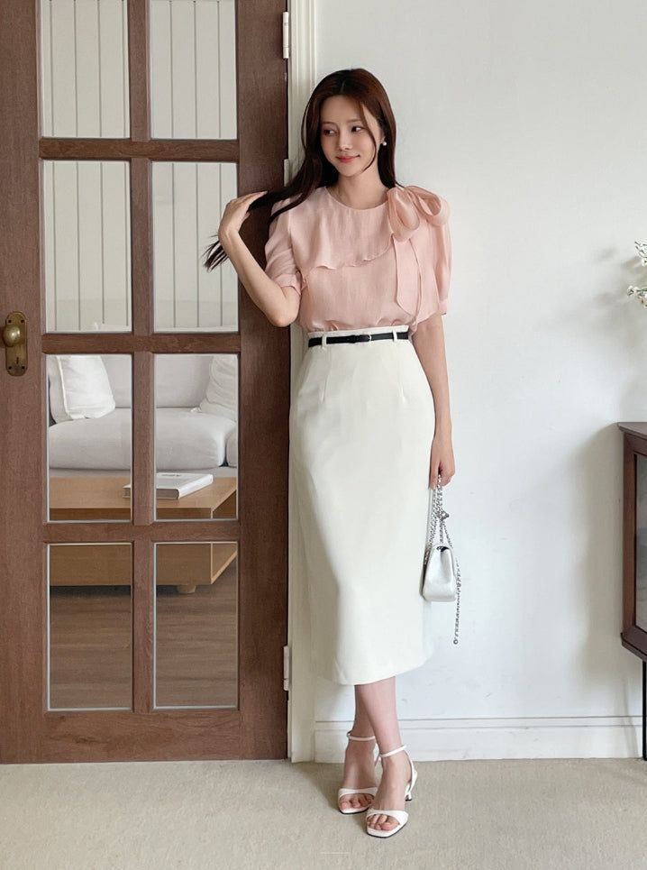 Love It Tie Diagonal Frill Puff Blouse
