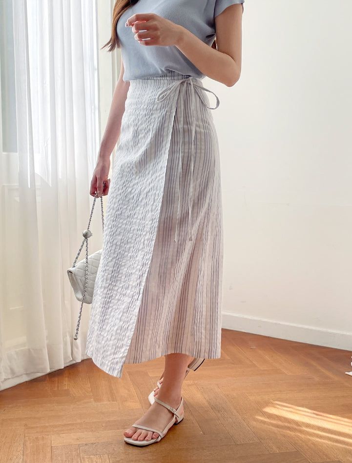 Neo Stripe Wrap Long Skirt