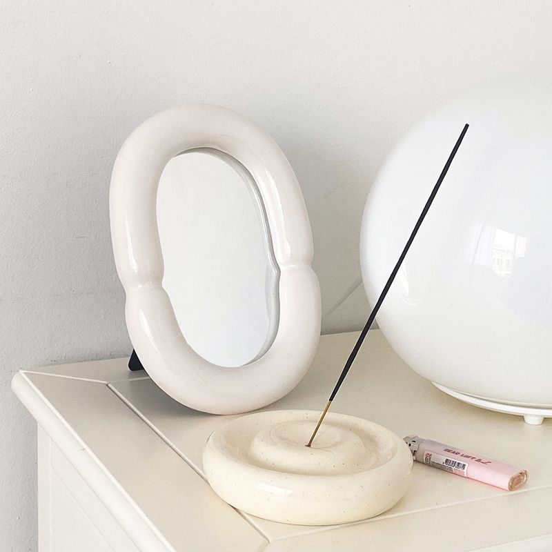 Ceramic Bold Framed Table Mirror - White