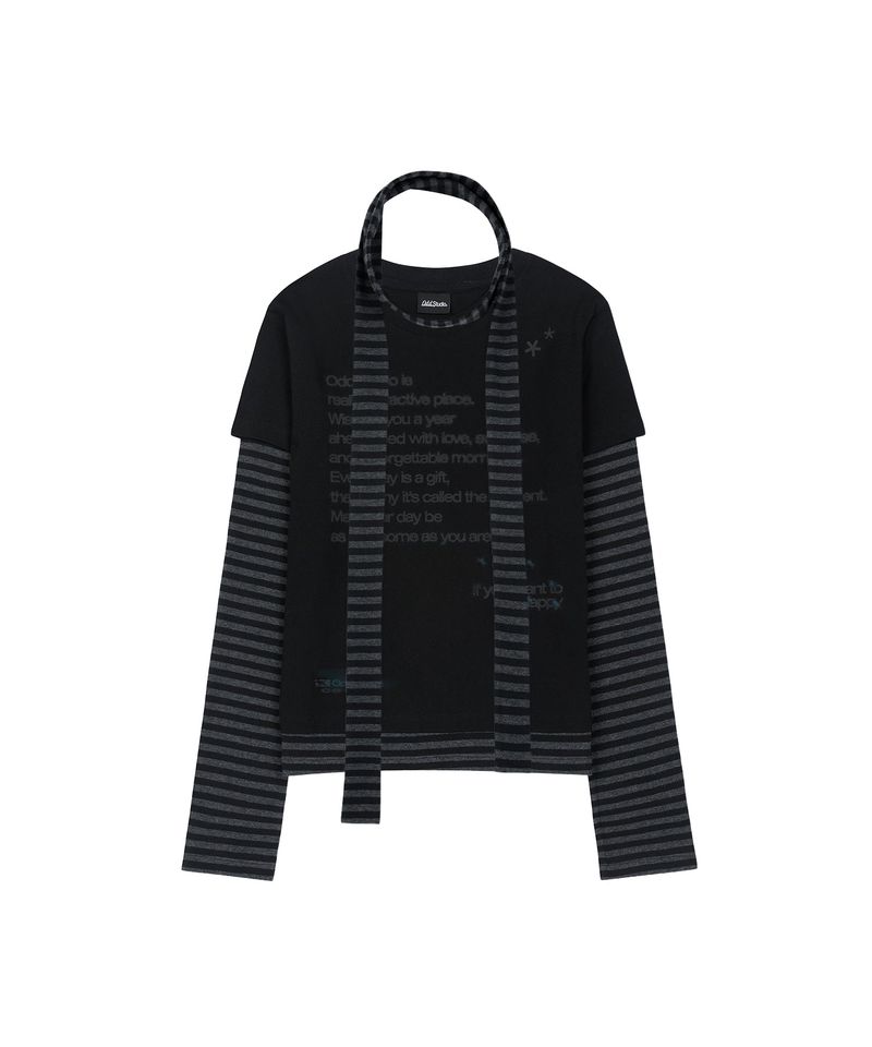 Layered Stripe Muffler Set Long Sleeve - BLACK