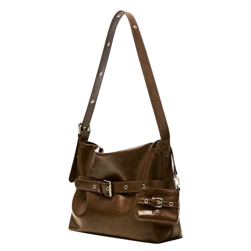 [SET] Medium Buckle Hobo Shoulder Cross Bag _ Brown