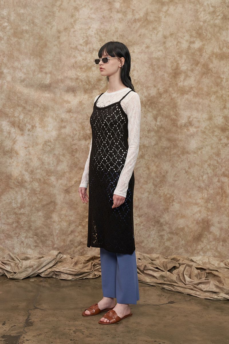 [22S] MESH ARGYLE KNIT ONE PIECE
