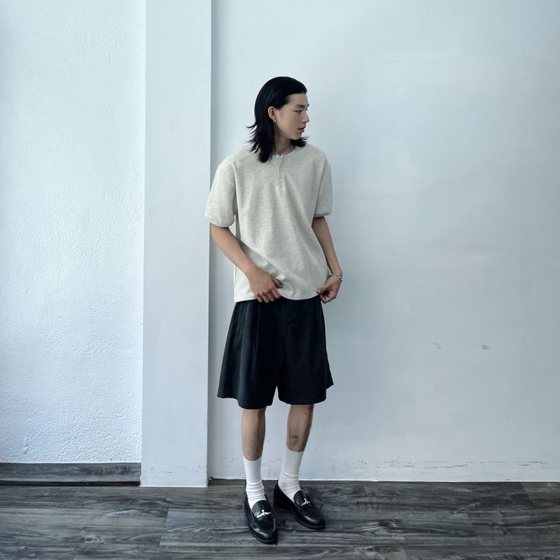 Charcoal Draped Stripe Shorts