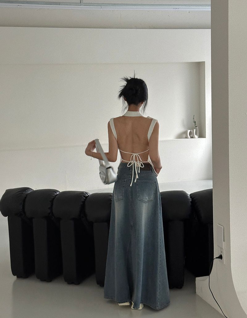 Denim Maxi Long Skirt