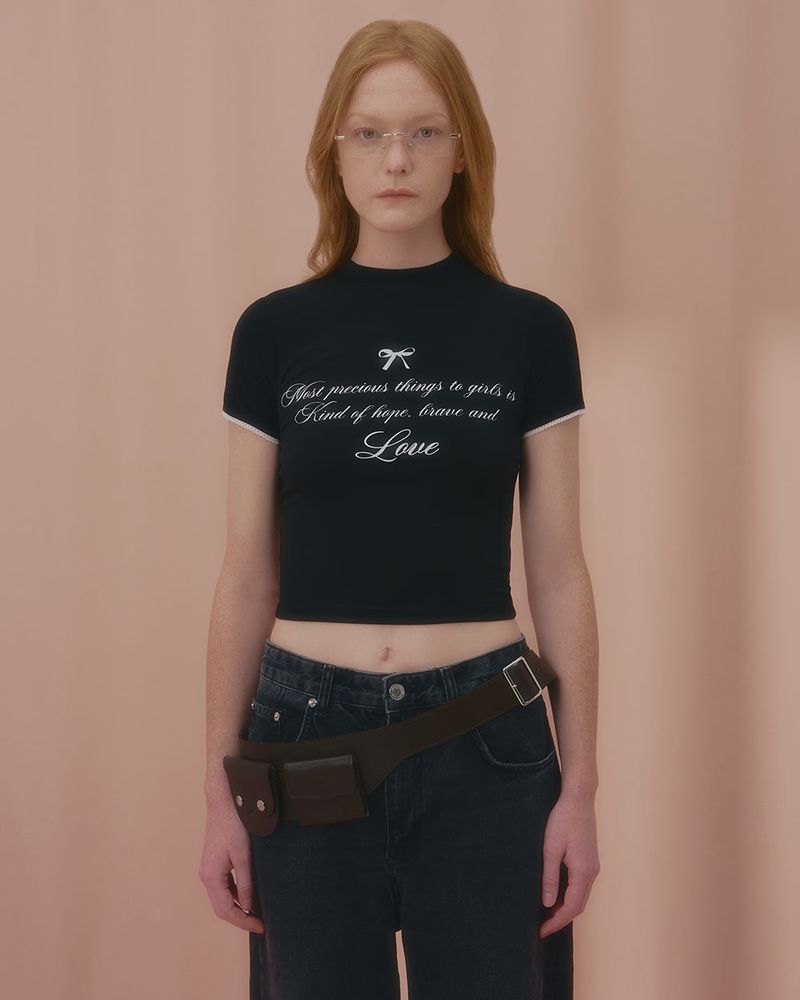 LOVE LACE CROP TSHIRT-BLACK