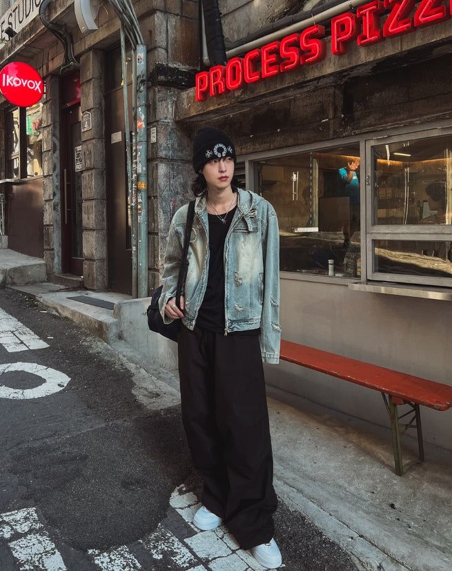 Chris damage hooded denim jacket