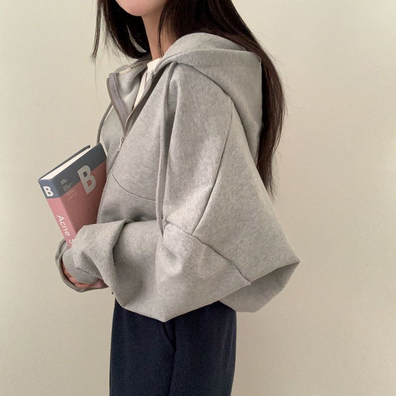 [BELLIDE MADE] Spring version, embroidered two-way cropped zip-up hoodie